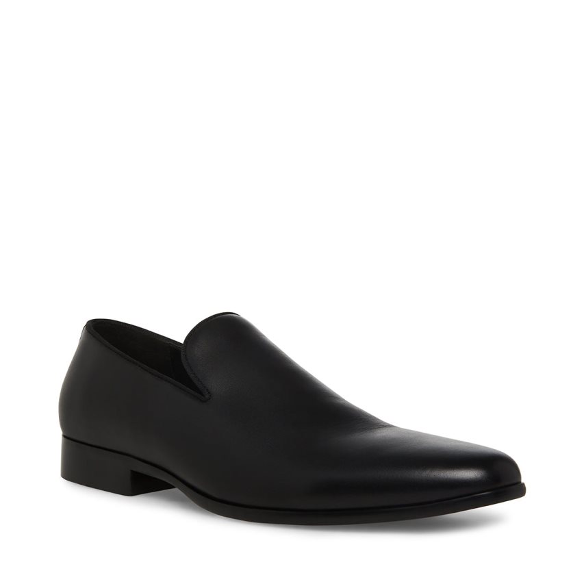 Black Steve Madden Parigi Leather Men's Loafers | PH 7962YWE